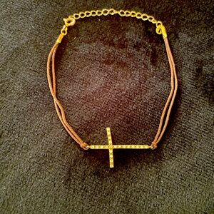 Leather And Crystal Cross Bracelet